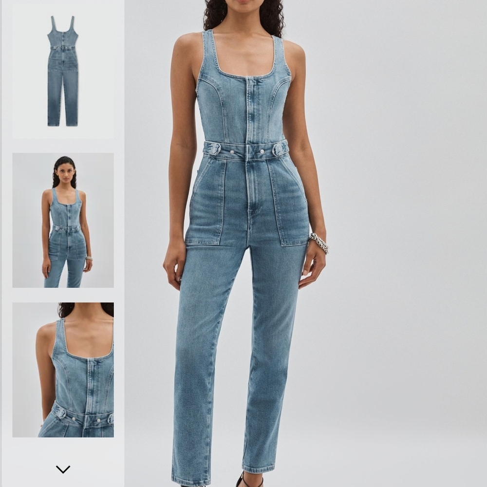Good American Light Blue Sculpted Denim Overalls